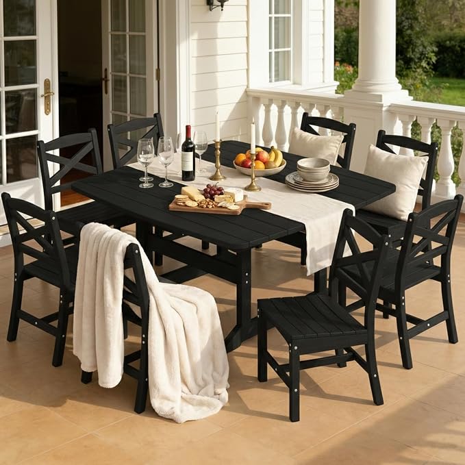 Outdoor Dining Set, HDPE 9-Piece Patio Table and Chairs Set, All-Weather - Image 6