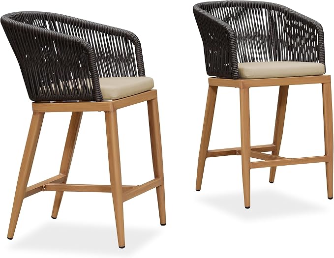 PURPLE LEAF Counter Height Bar Stool Set of 2 Woven Rattan Counter Stool Bar by PURPLELEAF