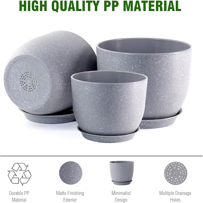 12/10/9 inch Large Plant Pots, 3 Pack Modern Decorative Plastic Planters - Image 4