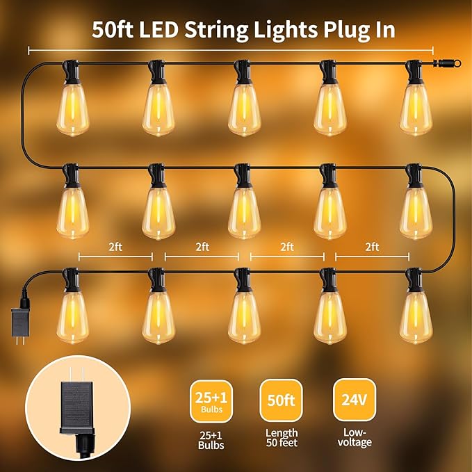 Outdoor String Lights with Remote, 50ft 25 Bulbs Low Voltage Patio Lights - Image 5