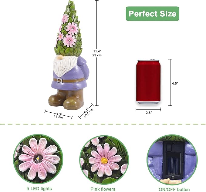 Nacome Solar Garden Outdoor Statues Gnome - Image 4