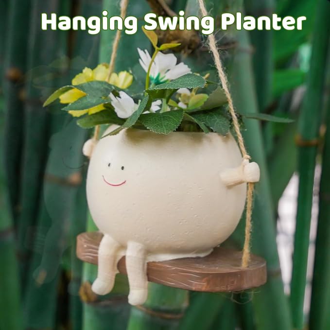 2 Pcs Swing Hanging Planters for Indoor Plants Swinging Plant Pot Face Hanging - Image 3