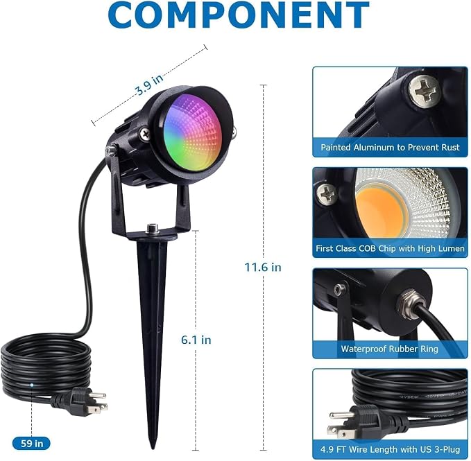 SUNVIE RGBW Spot Lights Outdoor Color Changing Landscape Lighting 12W LED - Image 8