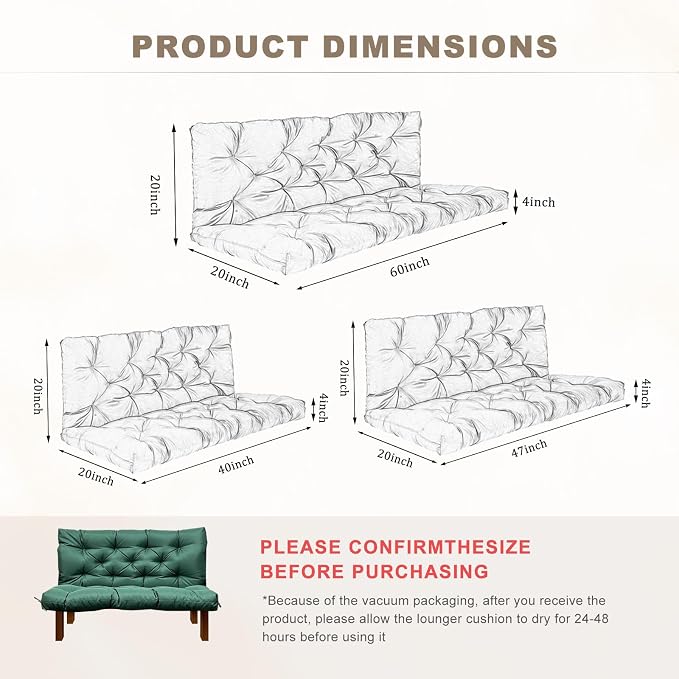 Porch Swing Cushion with Backrest, Waterproof Bench Cushion - Image 3