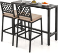 COSTWAY 3 Piece Outdoor Bar Table and Chairs Set, Metal Patio Bar Table Set by COSTWAY