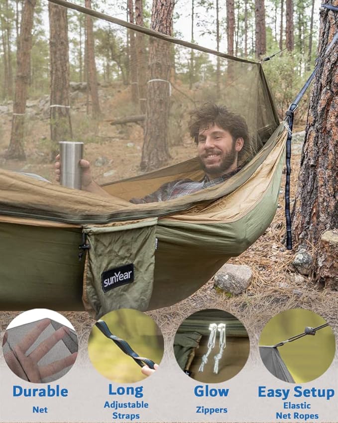 Sunyear Hammock Camping with Rain Fly Tarp and Net, Portable Camping Hammock - Image 4