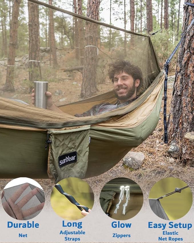 Sunyear Hammock Camping with Rain Fly Tarp and Net, Portable Camping Hammock - Image 4