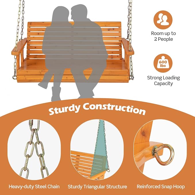 Giantex Wooden Porch Swing 2 Seat - Image 6