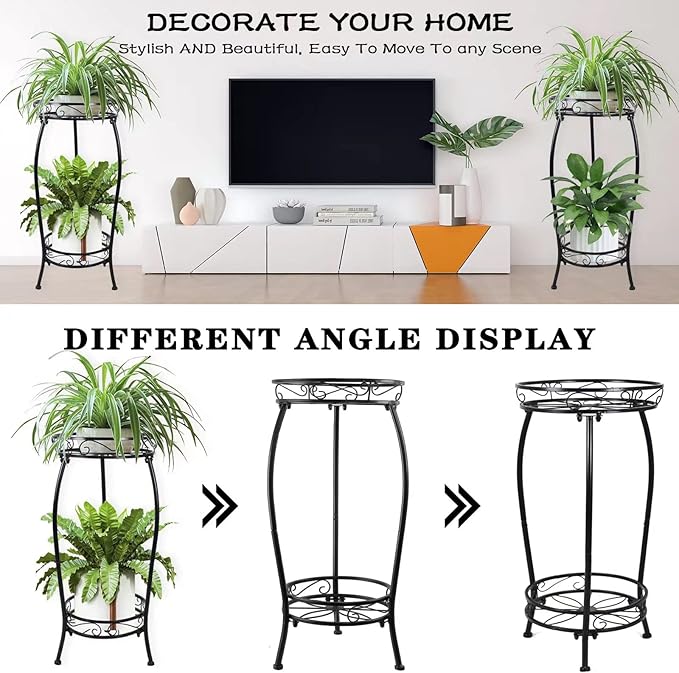 MOCORY Plant Stand Indoor Outdoor 2 Tier 27" Tall Metal Potted Holder Flower - Image 5