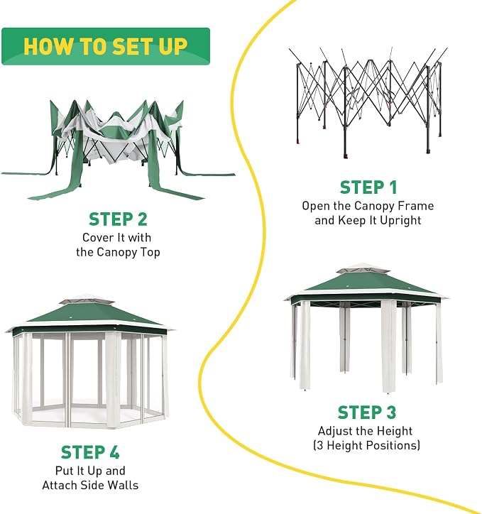 13' x 13' Pop-Up Gazebo, Hexagonal Canopy Shelter - Image 3