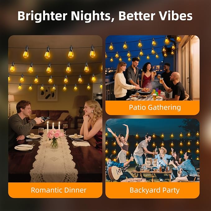 Outdoor Patio String Lights 150ft: S14 LED Shatterproof Bulbs 3 Modes Button - Image 7