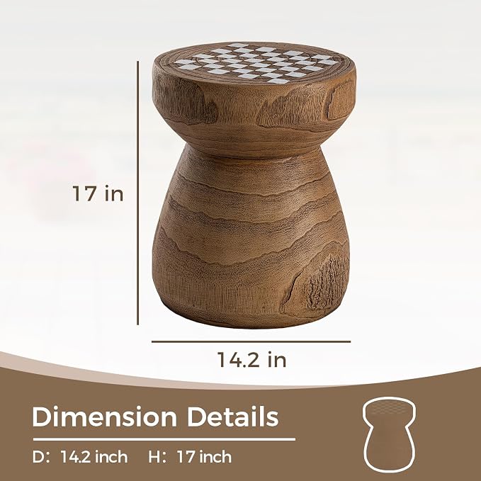 COSIEST Outdoor Side Table w Chessboard, Lightweight Decor Outdoor Round End - Image 2