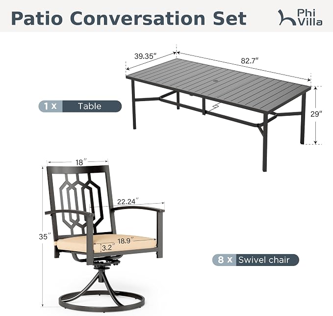PHI VILLA 9 Pieces Outdoor Dining Set - Image 8