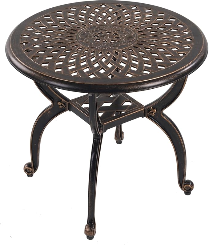 Cast Aluminum Outdoor Side Table, All Weather Round Small Coffee Table by Unknown