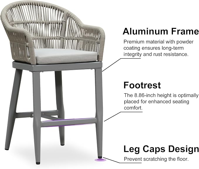 PURPLE LEAF Outdoor Counter Height Bar Stools Set of 2 Patio Metal Modern - Image 5