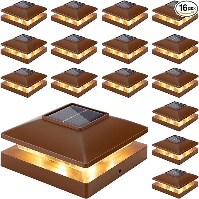 Solar Post Cap Lights Outdoor 16pack, Bright Warm White Solar Post Lights by JOFIOS