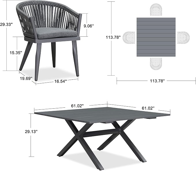PURPLE LEAF 5 Pieces Oversized Square Outdoor Dining Set - Image 7
