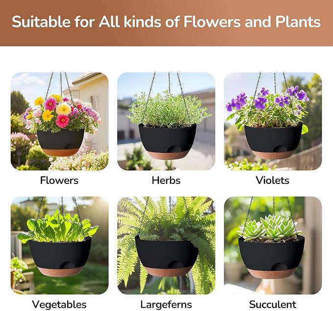 Set of 2-12 Inch Hanging Planter, Self-Watering Hanging Planters - Image 5