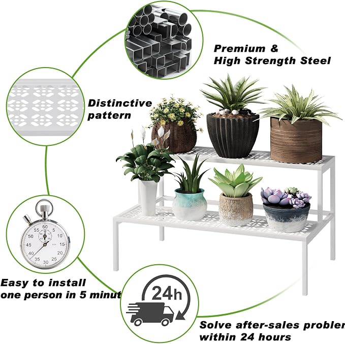 Metal Plant Stand Metal 2 Tier Potted Multiple Flower Pot Holder Plant Shelf - Image 3