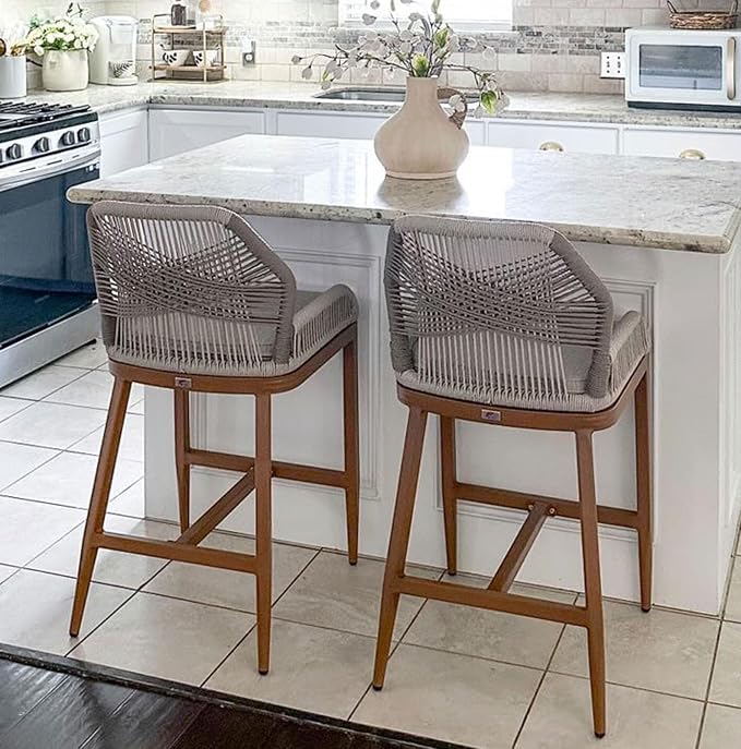 PURPLE LEAF Bar Stools Bar Height Set of 2 Outdoor Barstools - Image 3