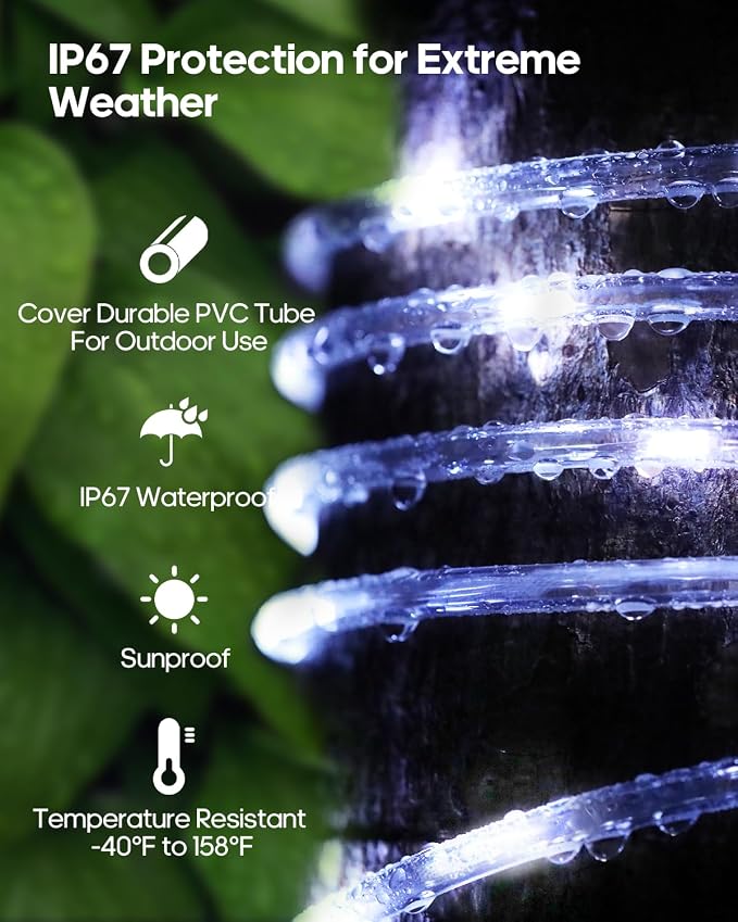 ICRGB Solar Rope Lights, 66FT 200LED 1800mAh Outdoor Waterproof Solar Lights - Image 6