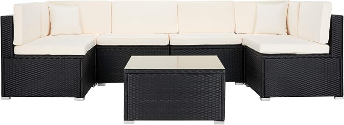 SAFAVIEH Outdoor Collection Diona Black/Grey Cushion Sectional Set - Image 8