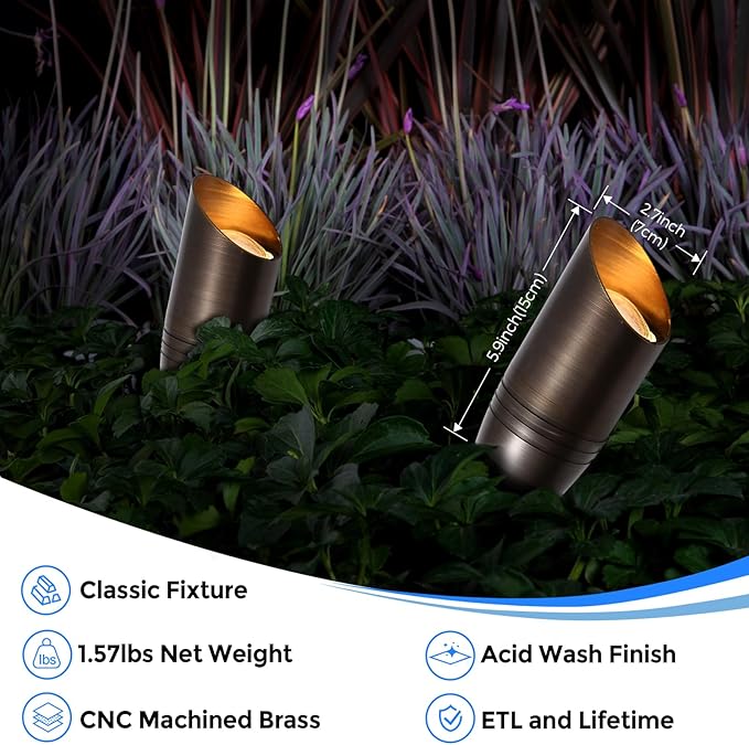 Gardencoin Solid Brass Outdoor Landscape Spotlights, 12V Heavy Duty Low Voltage - Image 2