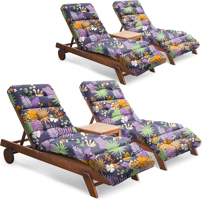 Outdoor Chaise Lounge Chair Cushion Set of 4, Waterproof 74.4 x 22 x 4.7 Inches by Tycdiose
