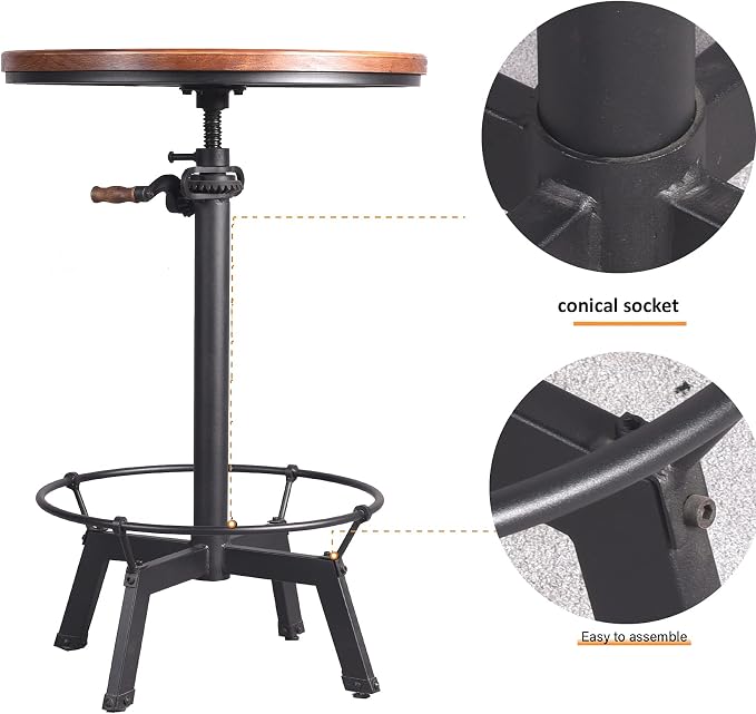 Topower Industrial Pub Table 23.65" Round Wood Top Adjustable Height 33.5"-39.4" - Image 4