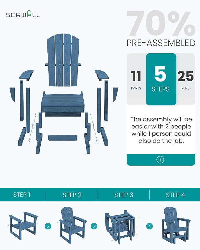 SERWALL Outdoor Glider Chair, HDPE Patio Glider Rocker All-Weather Porch Glider - Image 9