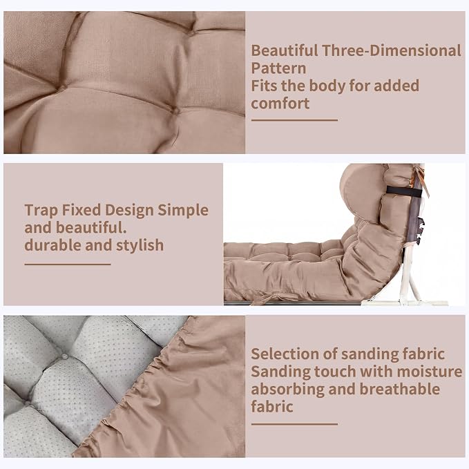 Tudomro 1 Pcs Light Camel 66'' Outdoor Chaise Lounge Cushion Waterproof Patio - Image 6