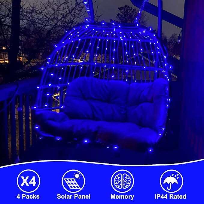 QITONG 4 Pack Solar Fairy Lights, Each 33ft 100 LED Blue Christmas String Light - Image 2