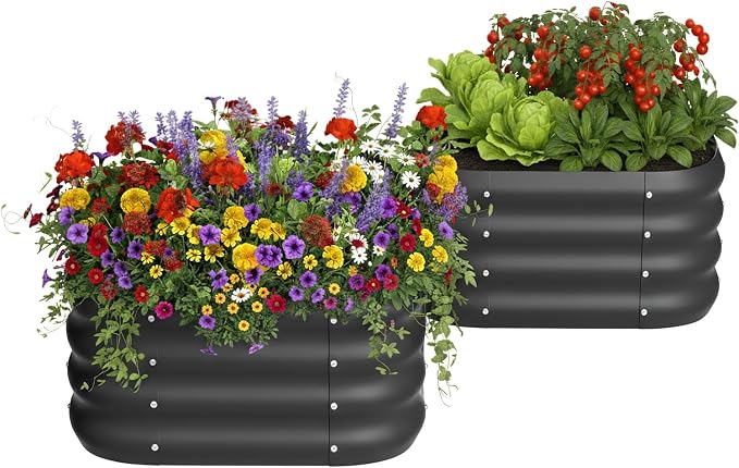 2-Pack 2x1ft Galvanized Raised Garden Bed, Outdoor Planter Bed, Metal Planter by Besebay