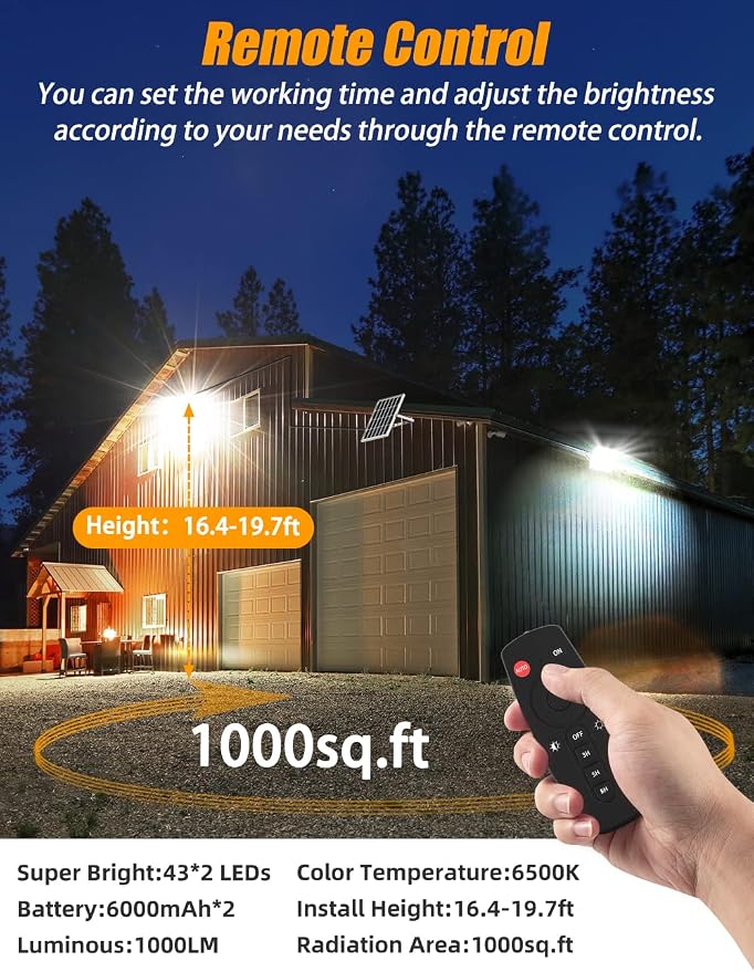 Solar Flood Light Outdoor 1000LM Dual 6000K Bright White Floodlights Ip65 - Image 4