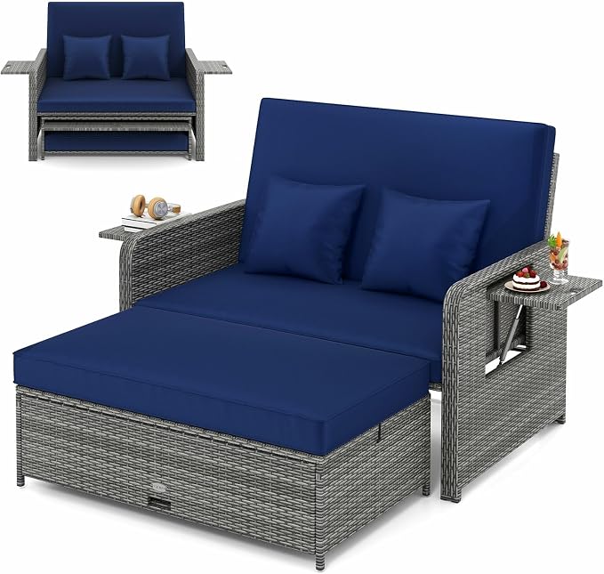 LDAILY Moccha Outdoor Daybed, Wicker Loveseat Sofa Set by LDAILY