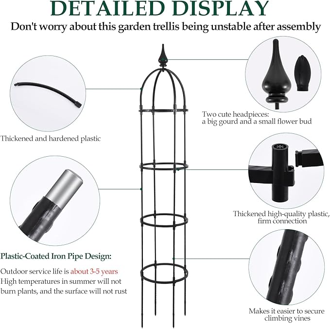 Obelisk Trellis for Climbing Plants Outdoor 6.6ft, Garden Tower Trellis for - Image 2