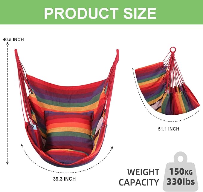 Goutime Hammock Chair, Indoor Hanging Rope Swing, Tree Swinging Chairs - Image 2