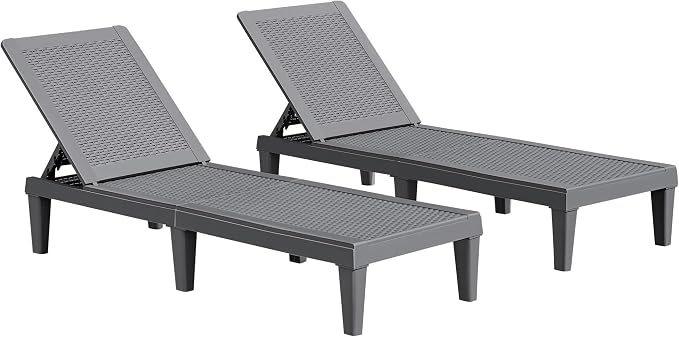 JUMMICO Patio Chaise Lounge Chair Set of 2 Outdoor PE Waterproof Adjustable by JUMMICO