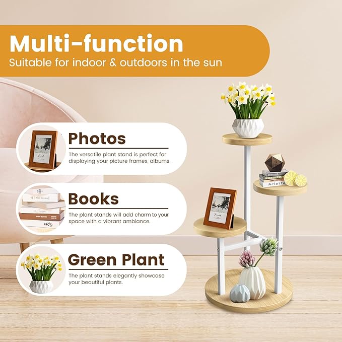 GEEBOBO 3 Tier Plant Stand Indoor, Metal Wood Plant Stands - Image 5