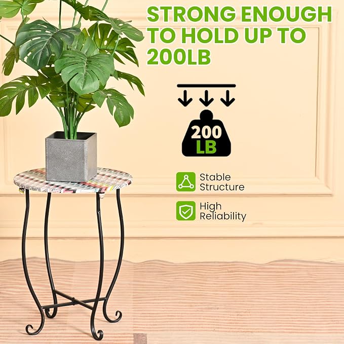 Patio Side Table, Versatile 14" Round Side Table Metal Stand - Image 7
