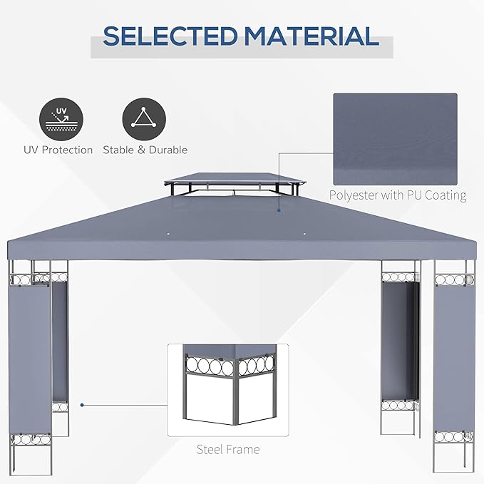 Outsunny 10' x 13' Patio Gazebo, Double Roof Outdoor Gazebo Canopy Shelter - Image 4