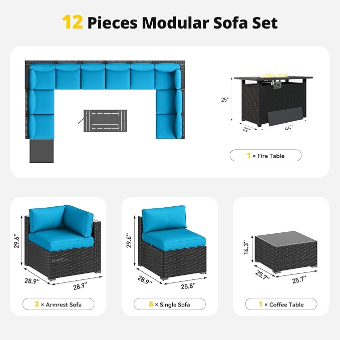 Aoxun Patio Furniture Set with Fire Pit Table, 12 Piece Outdoor Sectional Sofas - Image 7