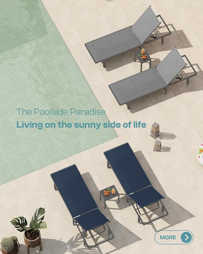 Aluminum Outdoor Lounge Chairs Set of 2, Pool Lounge Chairs - Image 3
