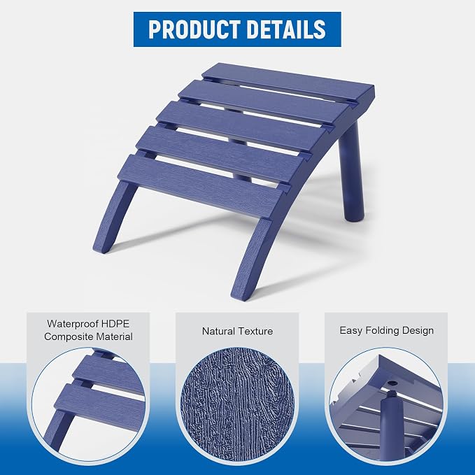 FONTOI Adirondack Ottoman, HDPE Plastic Adirondack Chair Footstool, All Weather - Image 3