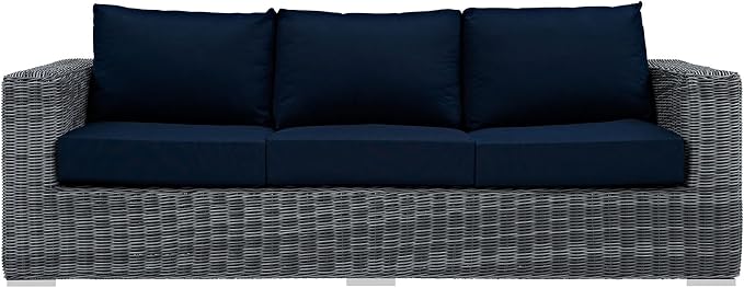 Modway EEI-1874-GRY-NAV Summon Wicker Rattan Outdoor Patio Sofa - Image 7