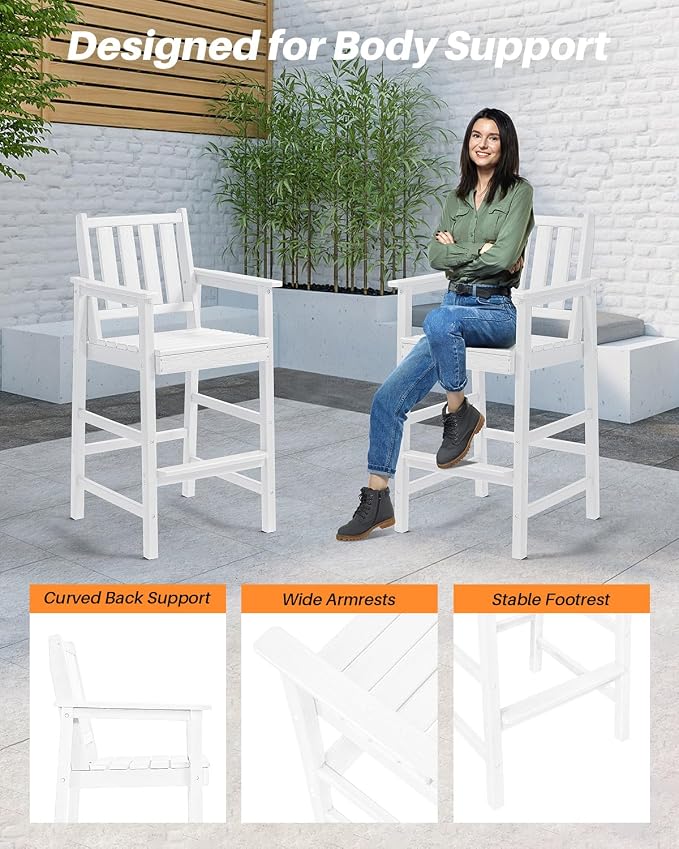 3-Piece Adirondack Chairs and Table Set, HDPE Patio Bar Sets, All Weather - Image 8