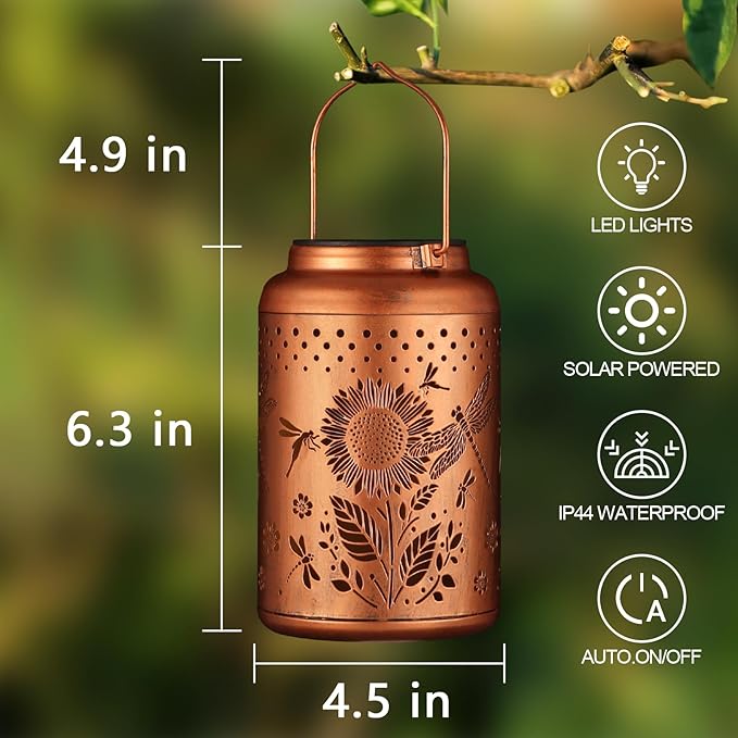 2 Pack Solar Lanterns Outdoor Waterproof, Dragonflies Garden Decor Gifts - Image 3