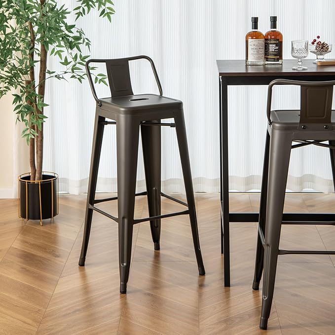 Giantex Metal Bar Stools Set of 4, Rubber Feet, Industrial Stackable Barstools - Image 2