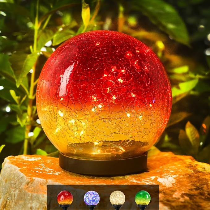 Outdoor Waterproof Solar Gradient Red Globe Lights, Led Solar Round Gazing by Unknown