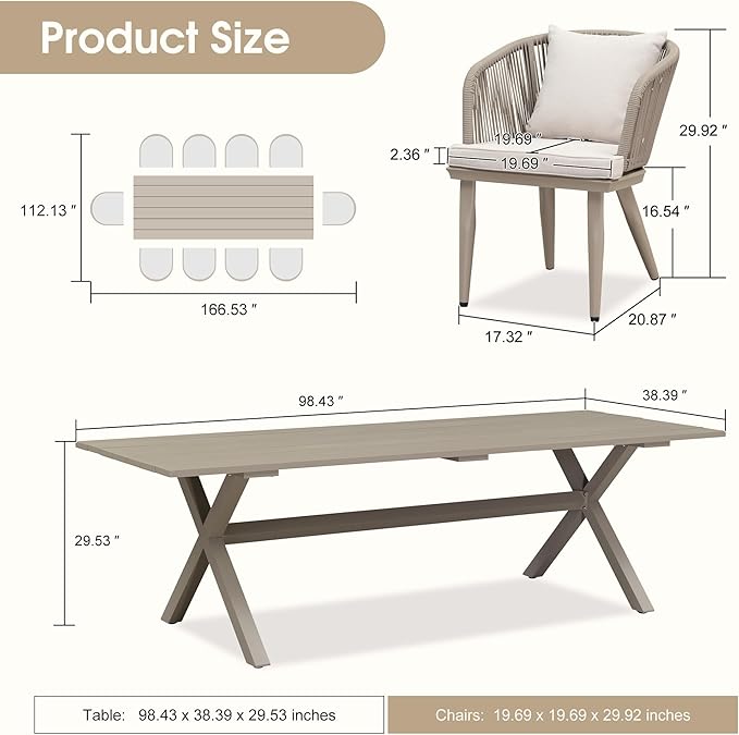 PURPLE LEAF 11 Pieces Patio Dining Set Wicker Outdoor Furniture Rectangular - Image 8